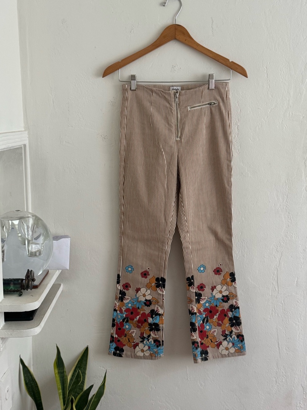 Urban Outfitters BDG Brown and White Striped Zip-Front Cropped Kick Flare Pants